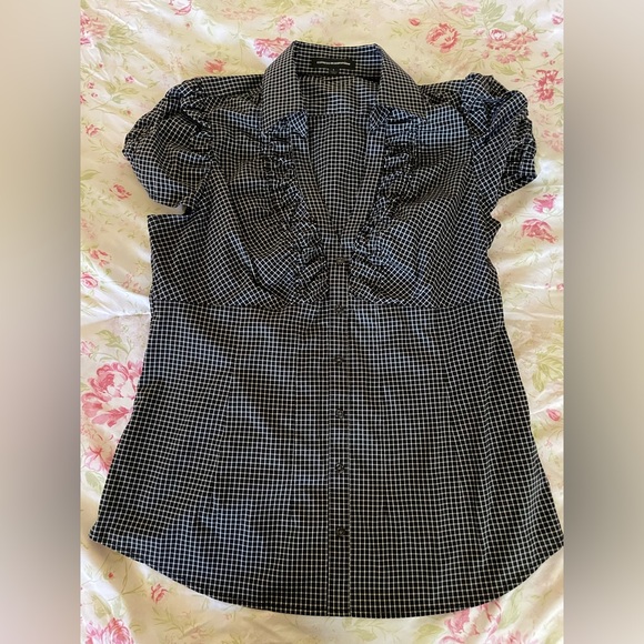 Express Design Studios Black and White Gingham Blouse - Picture 1 of 4